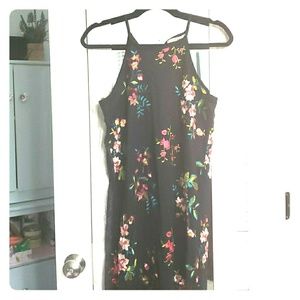 Francesca's Long Black Flowered Lace Dress